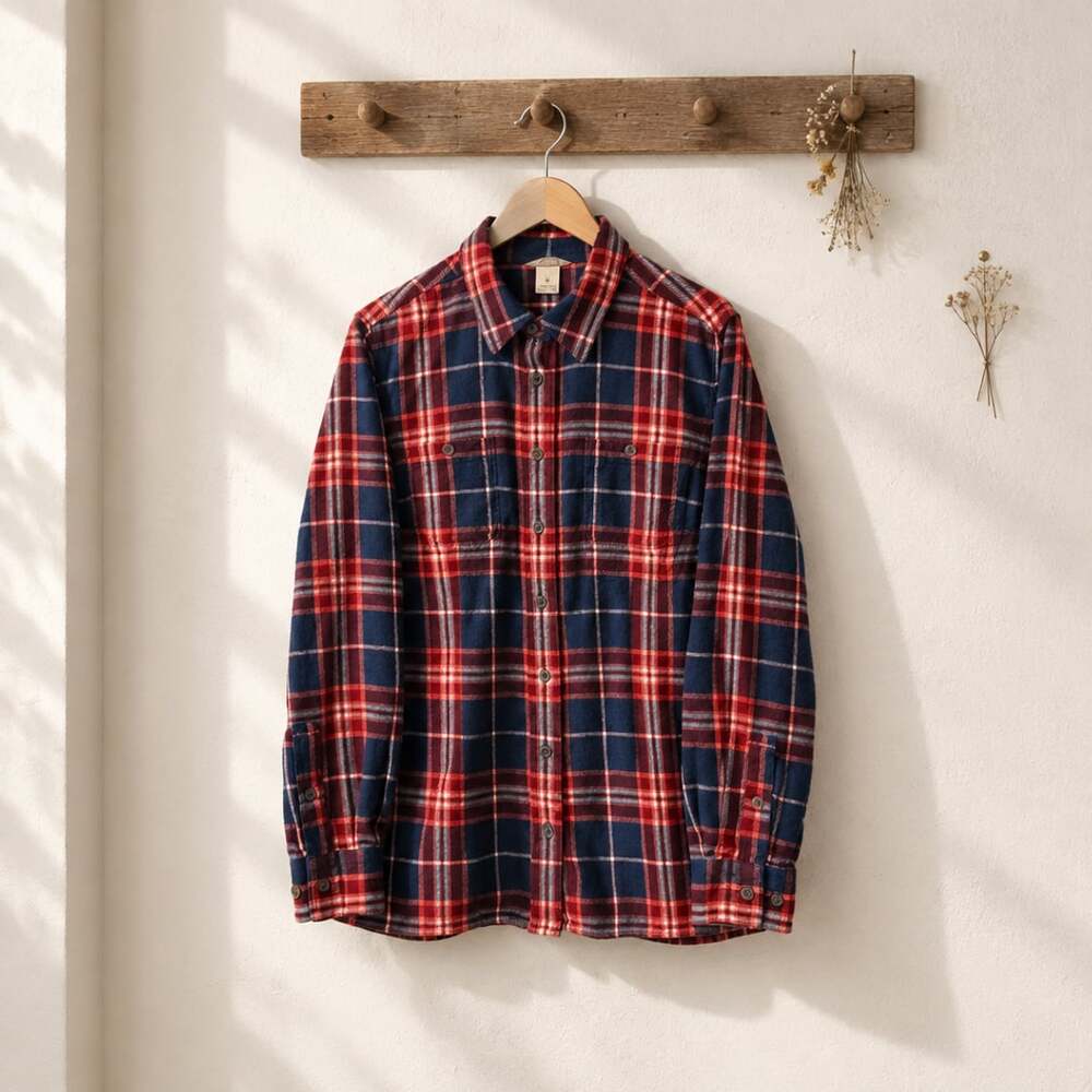 Duluth Trading Co. Plaid Flannel Shirt Size M Red Blue Long Sleeve
